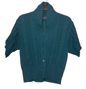 Kenneth Gordon Lady Avon Scottish Shetland 100% Wool Teal Blue Cardigan Size‎ M